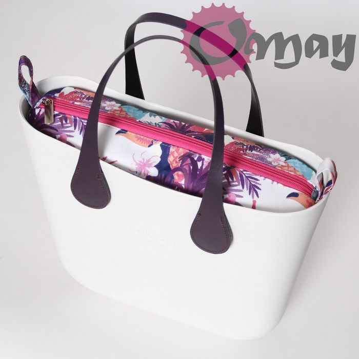organizer OBAG MINI tukany kolorowe palmy RÓŻ 2 kieszenie wkład OMAY