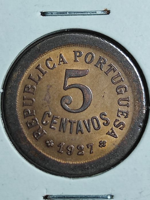 5 moedas, 1 centavo e 2 cent. 1920, 5 centavos de 1921, 24 e 27