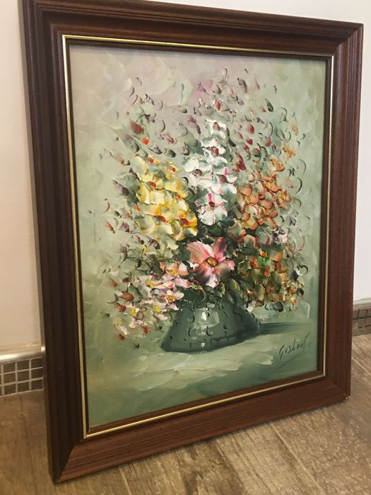 Obraz olejny sygnowany kwiaty 40/50 cm