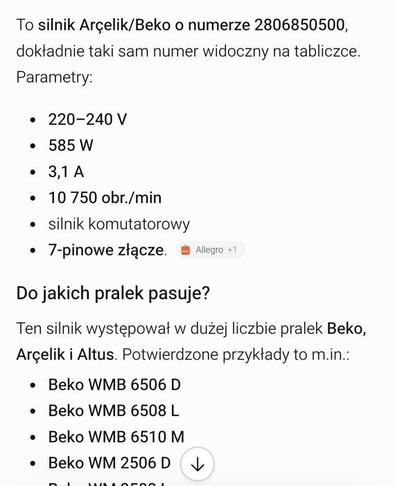 Silnik do pralki BEKO