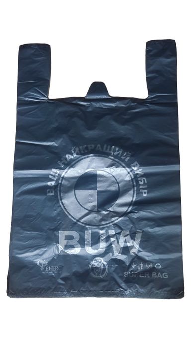 Пакет майка з ручками чорний з принтом 40 * 60 см, 50 шт