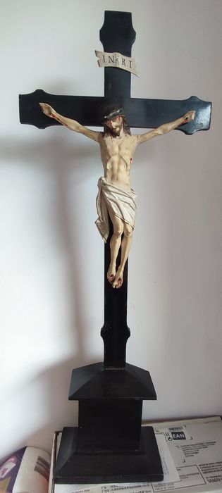 Stary duży  krzyż krucyfiks stojący 19 wiek