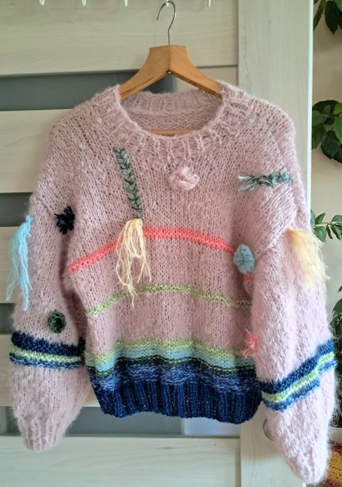 Kolorowy sweterek z Alpaki i Merino .Handmade.