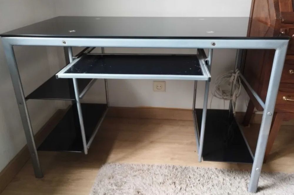 Secretária Vidro Preto e Metal