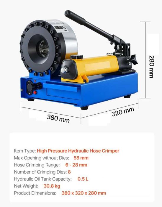 Alicate de cravar manual para mangueiras hidráulicas de alta pressão  crimpagem de 6 a 28 mm para tubos de óleo de baixa e alta pressão