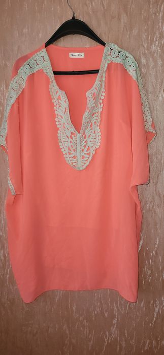 Парео туника шифон с ажурною вязкой кружевом XL