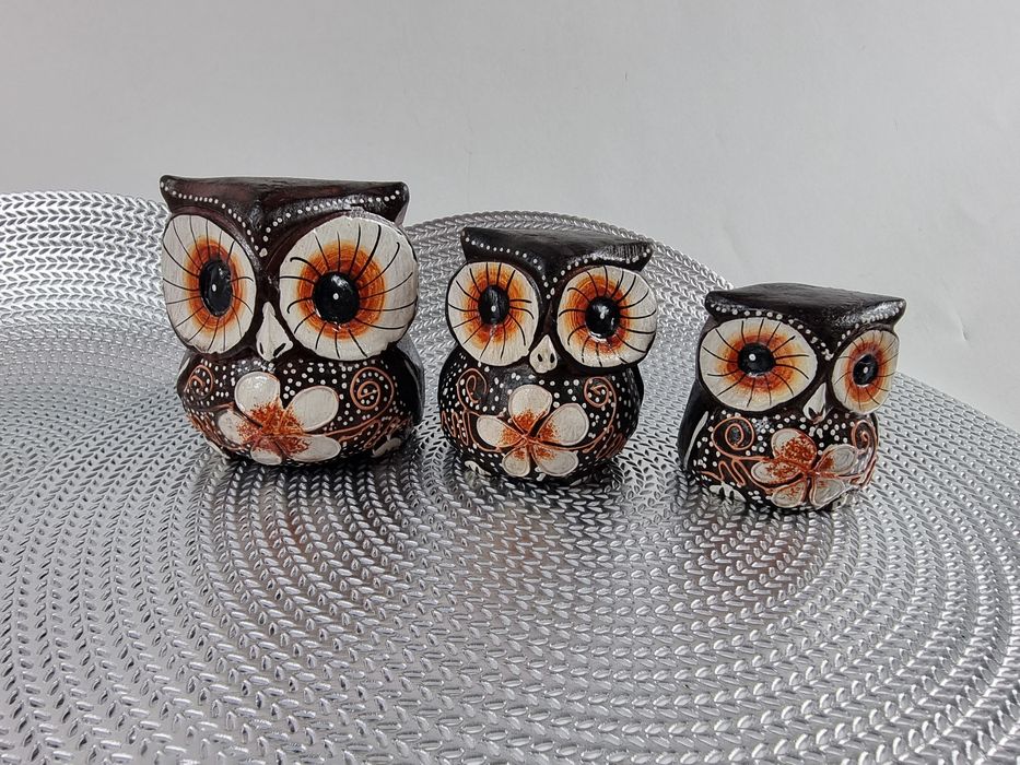 Figurki sowy drewniane sówki stojące ozdobne z drewna Sowa ozdobna