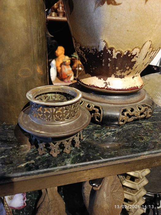 Candeeiro Petróleo Cerâmica e Bronze Satsuma Séc XIX Japão