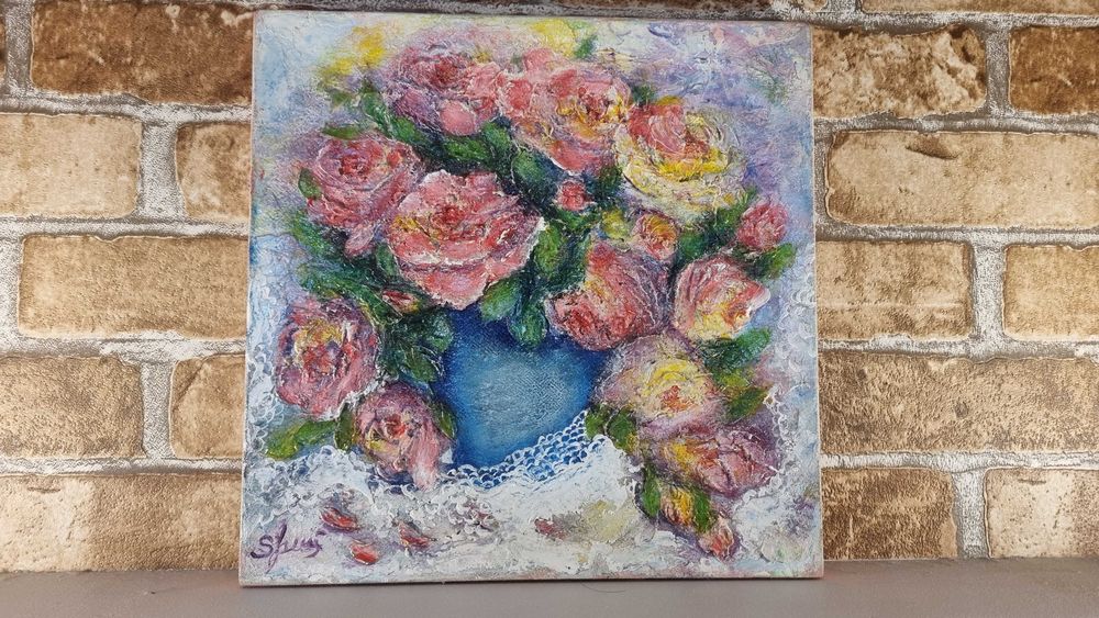 Картина "Троянди" холст, акрил, на підрамнику розмір 20х30 см