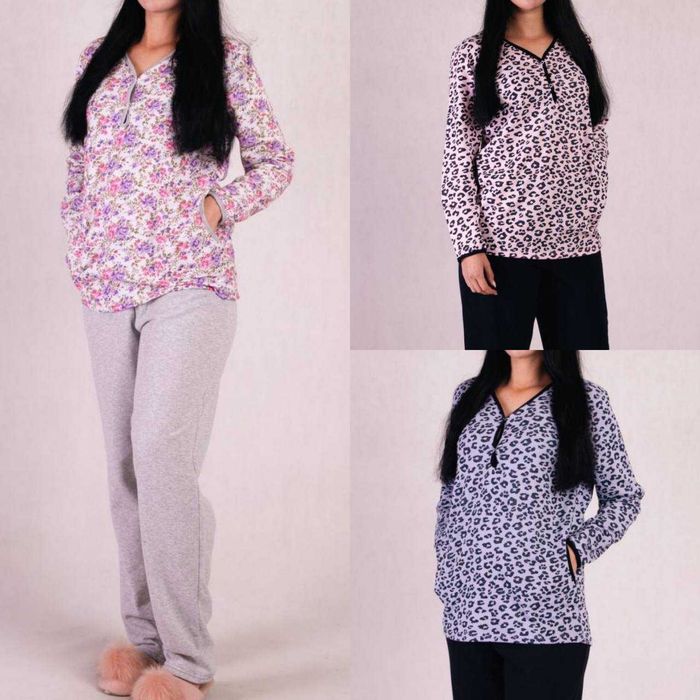 Жіноча тепла піжама кулір, байка, махра для годуючих мам 44-62