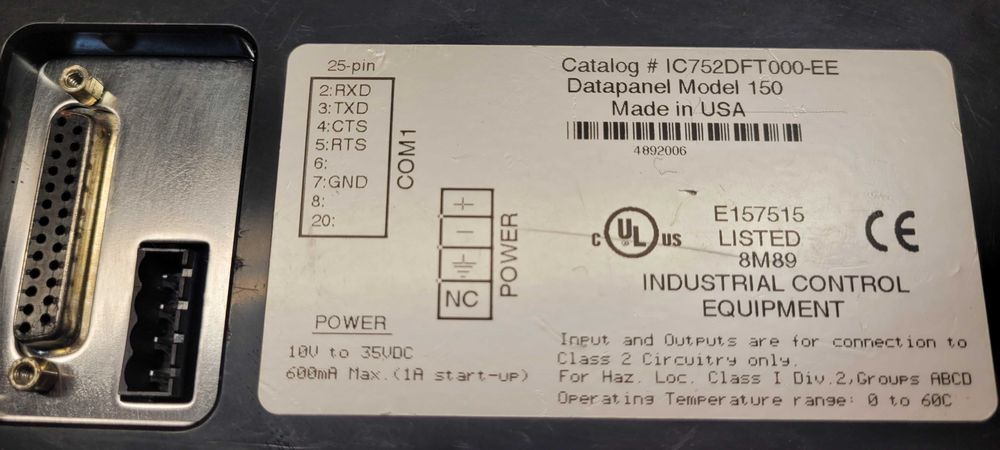Panel Operatorski IC752DFT000- EE Datapanel Model 150