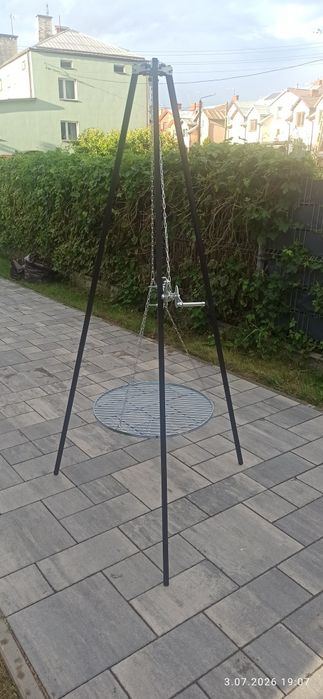 Grill trójnóg MOCNY+ ruszt 60 cm+ kołowrotek z łańcuchem