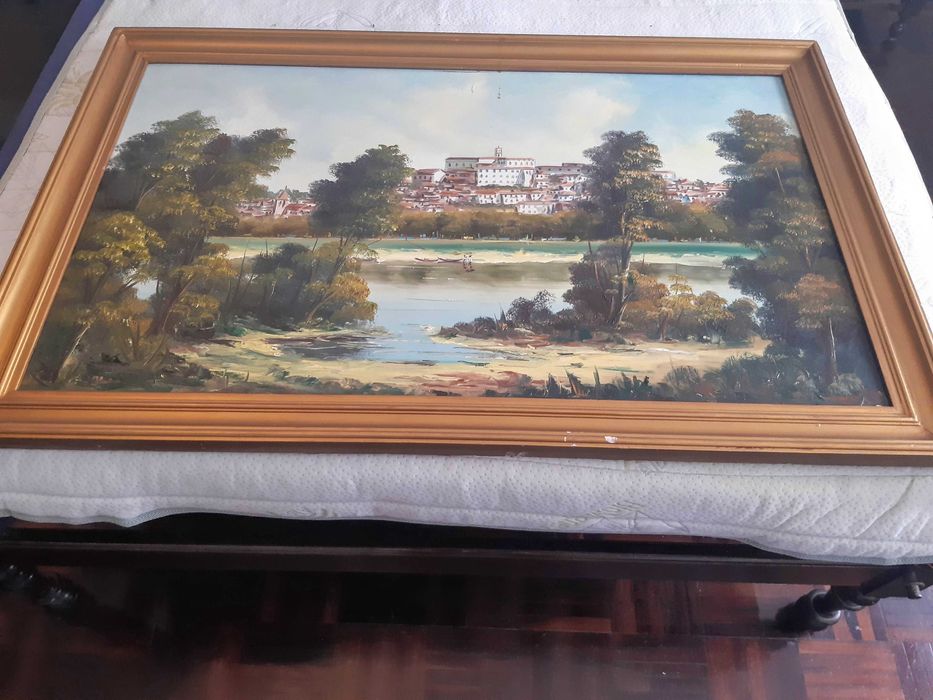 Quadro óleo, anos 1980, excelente estado, com moldura madeira dourado