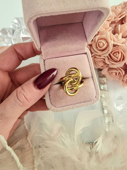 Duży pierścionek podwójny kółka rozm. 9 stal chirurgiczna 316L cudo