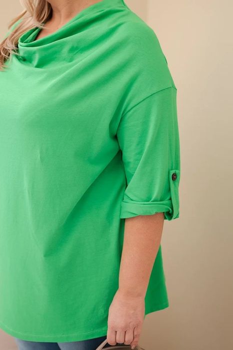 Bluzka damska PLUS SIZE bawełniana z dekoltem wodnym jasnozielona