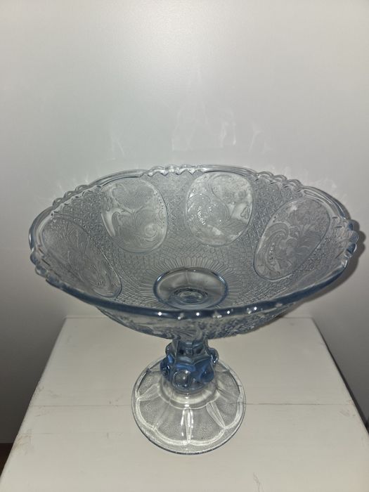 szklana patera owocarka medaliony HSG Ząbkowice błękit