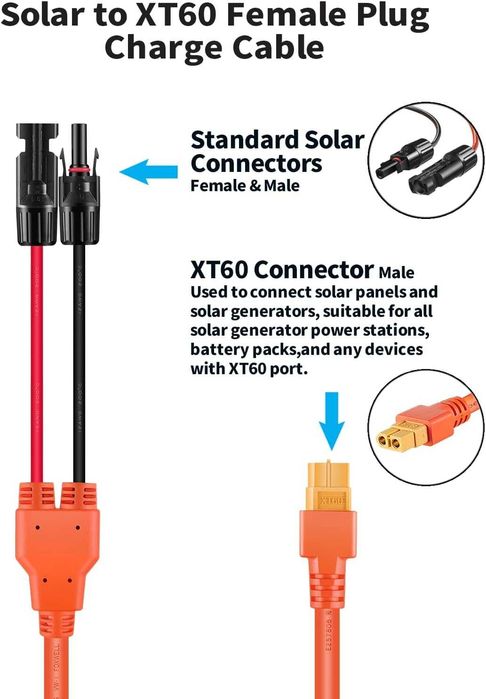 Cabo de extensão solar com conector solar a XT60 (3 metros)