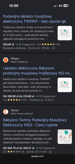 Laktator Podwójny Elektryczny babyono. Nie używany