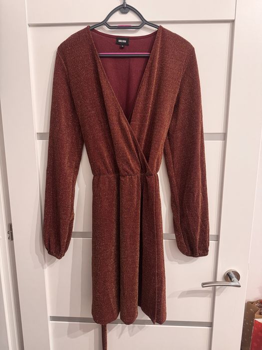 Sukienka kopertowa L ceglana ceglasta brokat