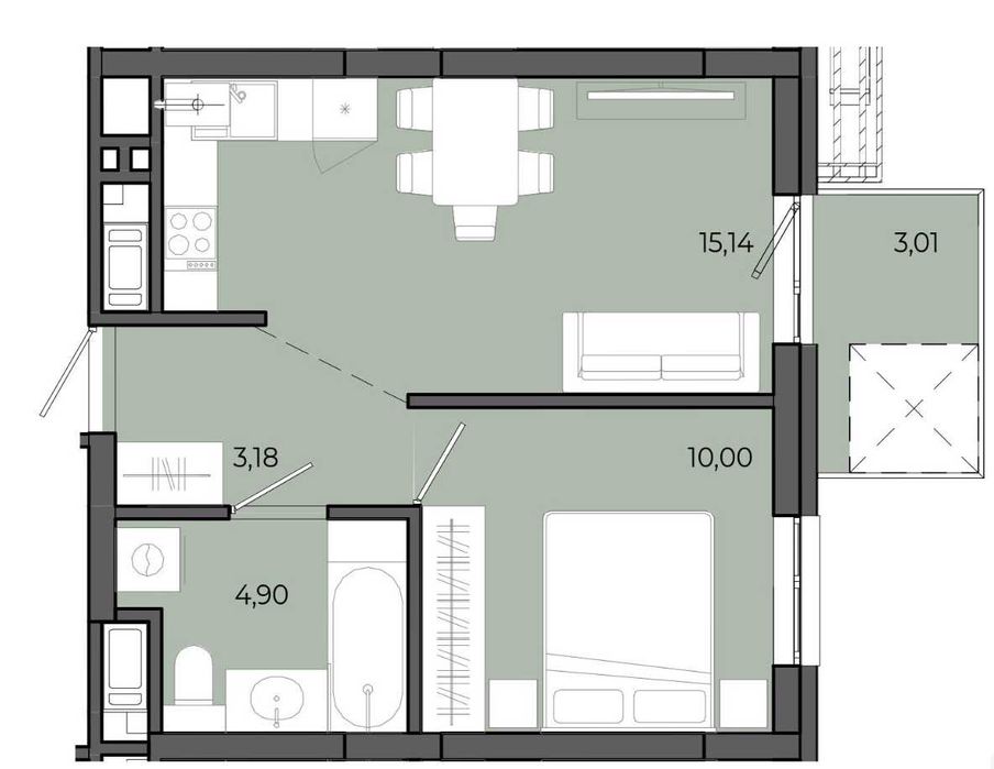 1-комнатная квартира по адресу ул. Грушевського (площадь 36,2 м²) - Atlanta.ua - фото 3