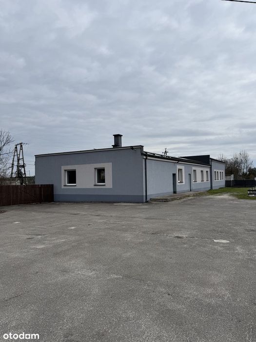 Hala magazynowa 370 m² z biurem i rampą, zamknięty teren