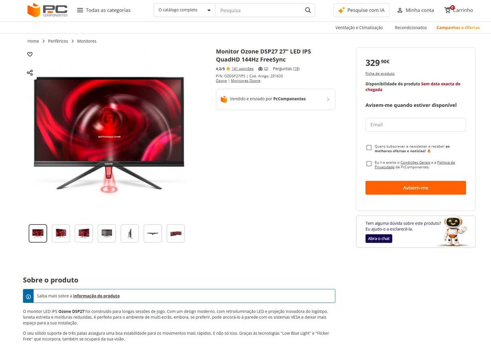Monitor Gaming Ozone DSP27 27" LED IPS QuadHD 144Hz