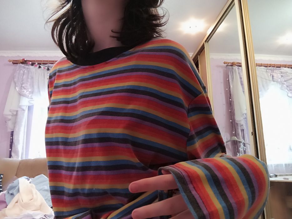 кофта полосатик альт,у2к радужная дрейн весна лонгслив тренд корея