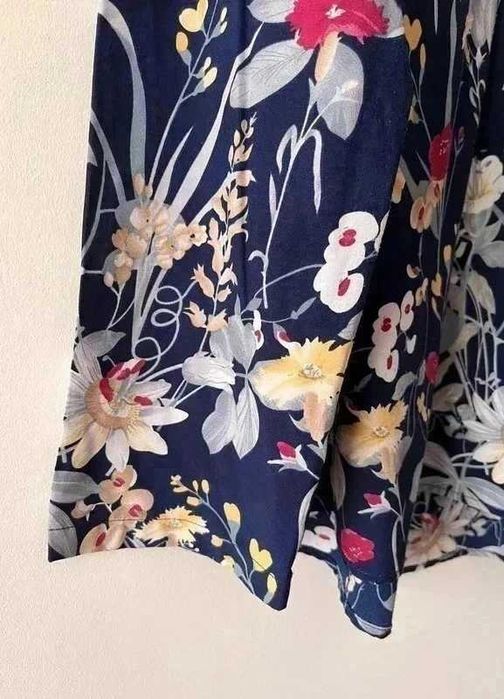 Granatowa żółta bluzka w kwiaty damska z bawełną River Flower L 40