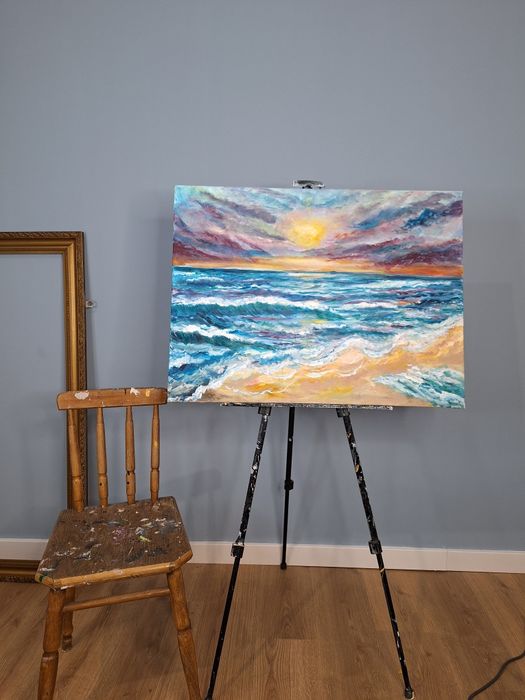 Obraz ręcznie malowany – Morze o zachodzie słońca – 60x80 cm – Akryl