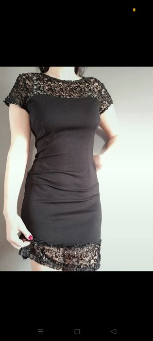 Piekna sukienka mała czarna z cekinami i koronką Kalami exclusive r.40