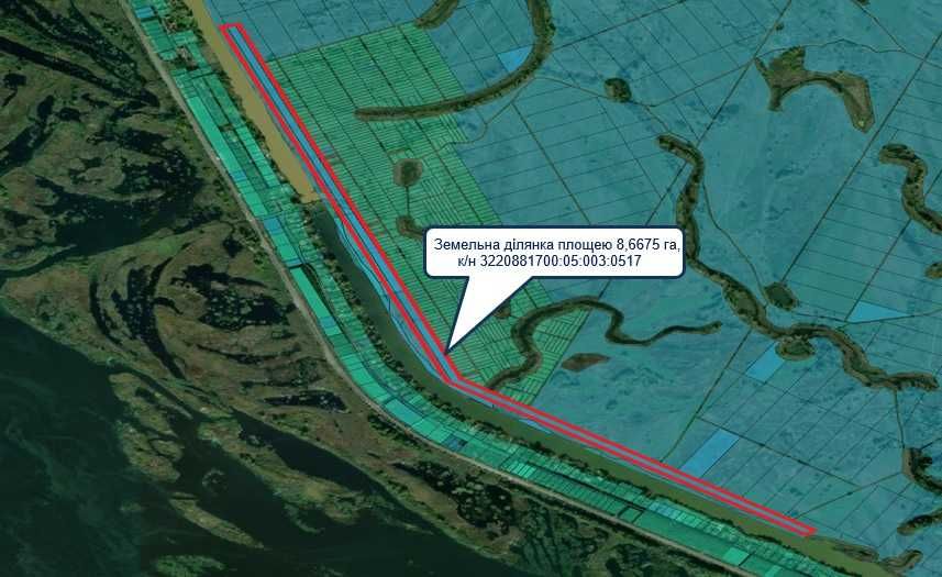 Земельна ділянка уздовж дамби пл. 8,6675 га Вороньківська с/р