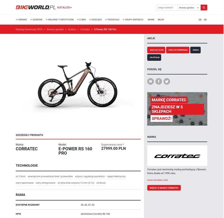 750Wh Enduro FULL CORRATEC E-Power RS 160 L rower elektryczny Bosch CX 4 85Nm Ebike GX 12s sztyca dropper