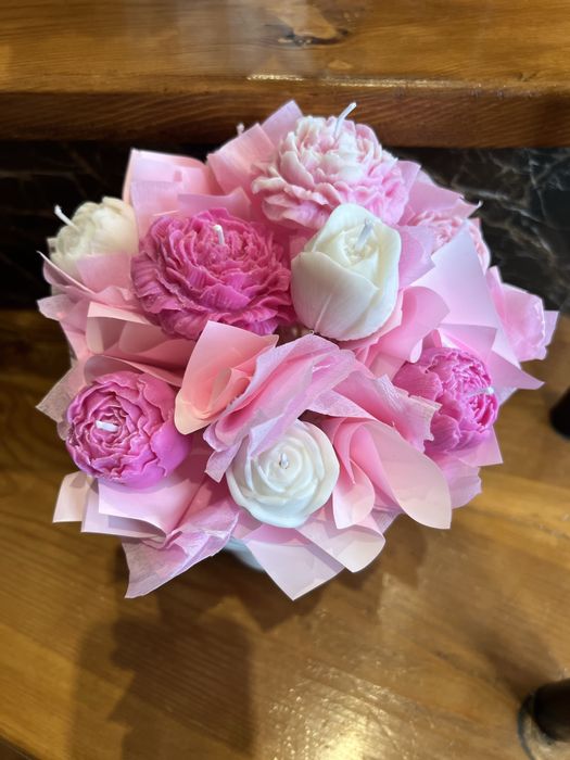 Букет з свічок, кашпо з ротангу, подарунок