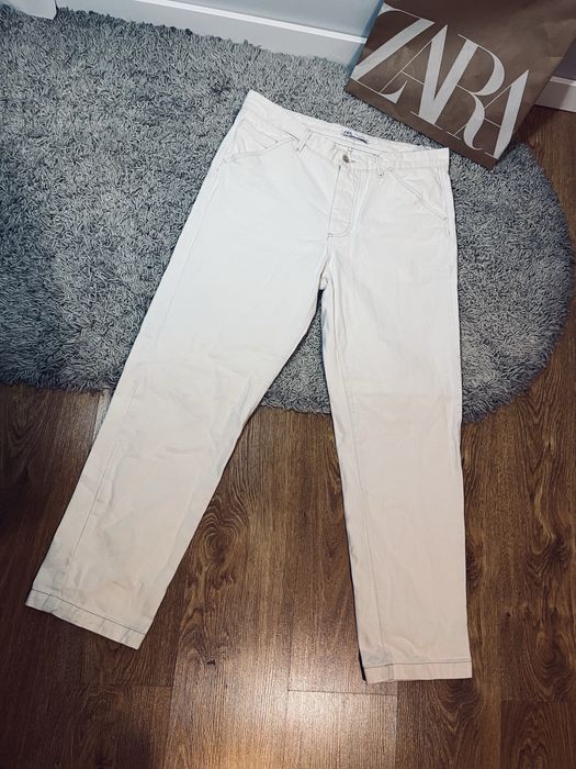 Kremowe meskie jeansy proste zara xxl