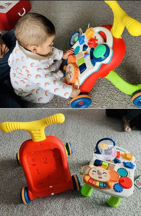 Chodzik Pchacz Stolik Edukacyjny Interaktywny Panel Koszy 5w1 Dla Dzie