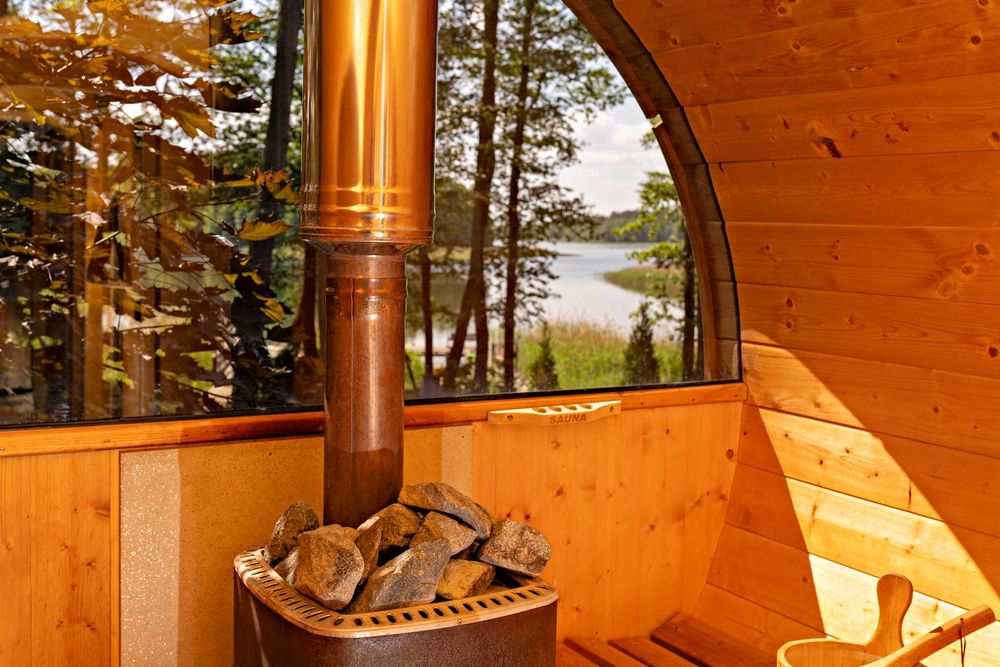 mazury, jezioro, sauna, balia, widok, łódka, pomost, dom