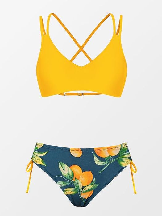 Bikini damskie push-up - wysoki stan, szybkoschnące - żółte L