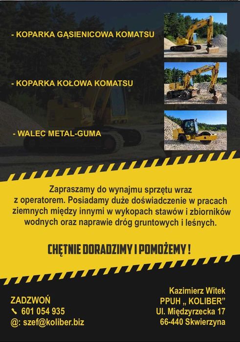 Wynajem sprzętu budowlanego - koparki, walec
