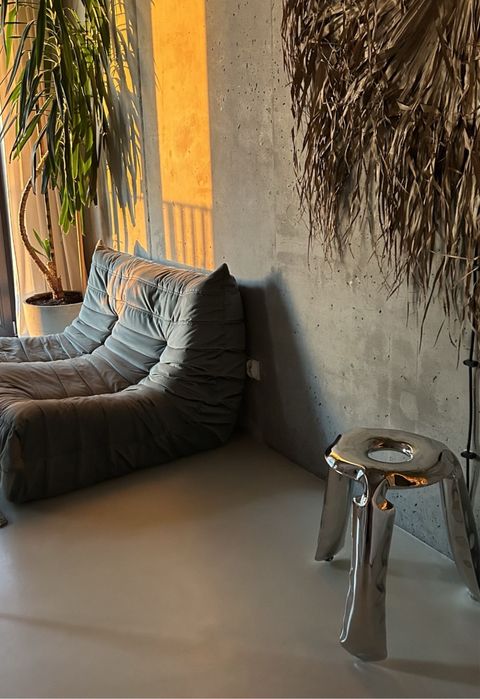 Fotel Stalowy Stołek Loop Stal Dmuchana Chrom Design Taboret Oskar