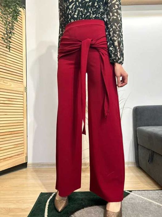 Burgundowe damskie spodnie z szeroką nogawką rozmiar 36