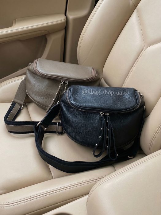 Крута шкіряна сумка бананка, кросбоді з широким ременем. Сумка Италия