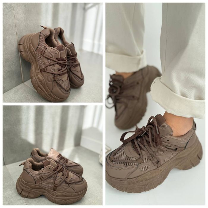 Весняні, коричневі кросівки на платформі