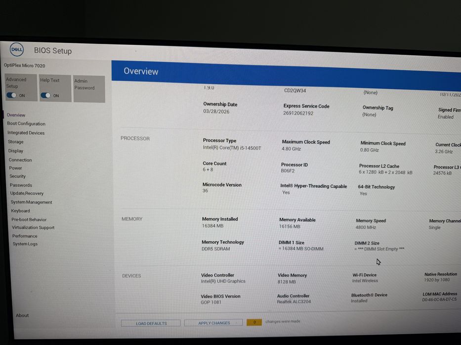 Dell Optiplex Micro 7020 i5-14500T
