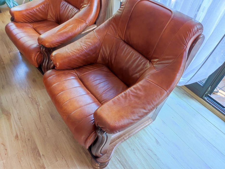 Sofa 3 osobowa skóra, 2 fotele Łódź