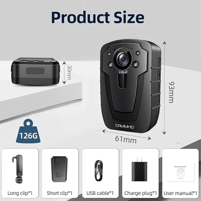 CAMMHD C8 Body Camera 2K/1296P, 11–12 Hours Video Recording, c64752396362497124