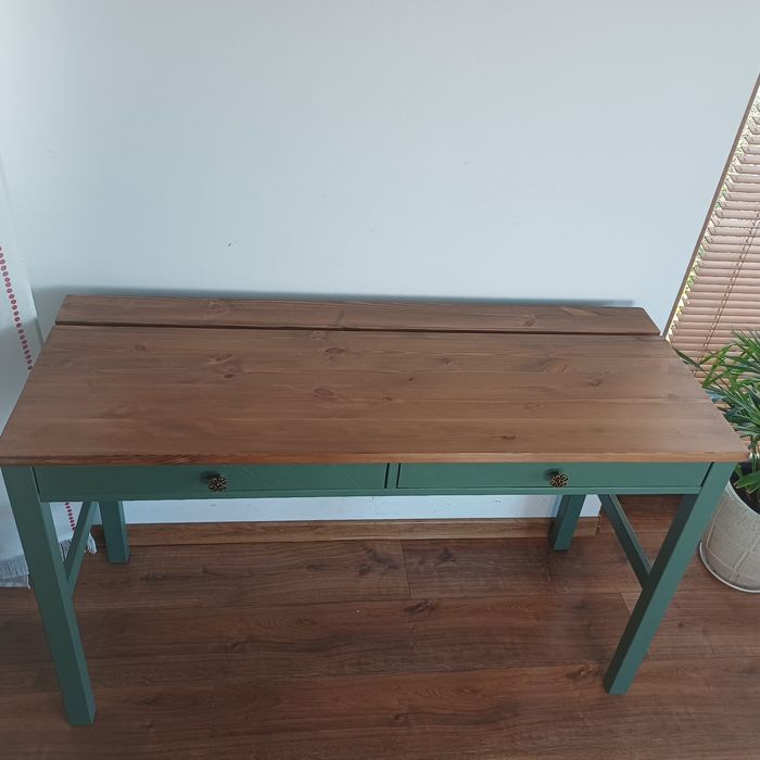 Konsola biurko drewniane zielone boho