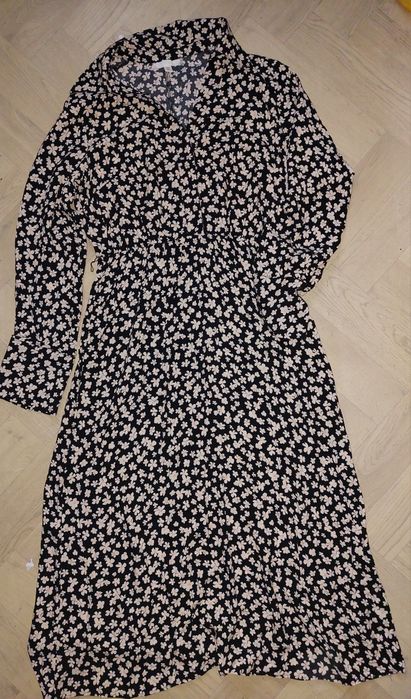 Długa sukienka h&m kwiaty koszulowa viskoza