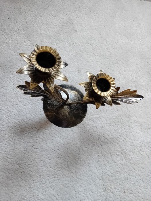 Świeczniki metalowy czarno-złoty na 2 świeczki