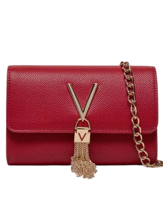 torebka skórzana czerwona damska z łańcuszkiem valentino