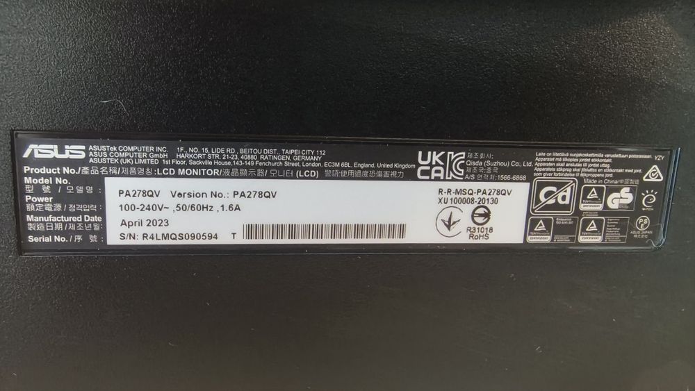Monitor ASUS ProArt PA278QV 27" 2K (WQHD / IPS / 100% sRGB / 75Hz) – Excelente Estado